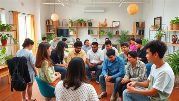 A vibrant and inclusive co-living space filled with diverse residents engaging in activities together, showcasing a sense of belonging and unity.