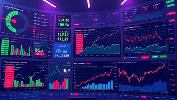 An illustrative digital representation of a virtual stock market environment with fluctuating stock prices, economic indicators, and user predictions displayed on interactive charts and graphs, showcasing the dynamic and engaging nature of the predictive stock market betting platform.
