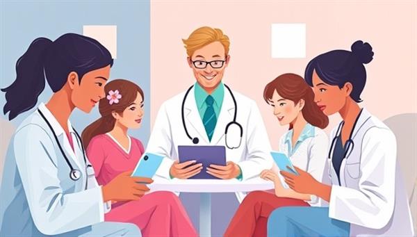 An illustration of a virtual doctor-patient consultation, with a diverse group of patients connecting with healthcare providers through smartphones and laptops, symbolizing the convenience and accessibility of telemedicine.