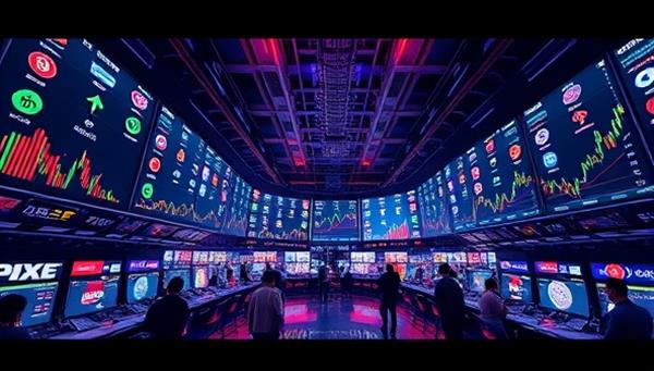 An immersive digital artwork showcasing a vibrant and dynamic cryptocurrency trading floor, with digital screens displaying various crypto assets, trading charts, and users engaging in transactions, reflecting the fast-paced and exciting nature of the digital currency exchange hub.