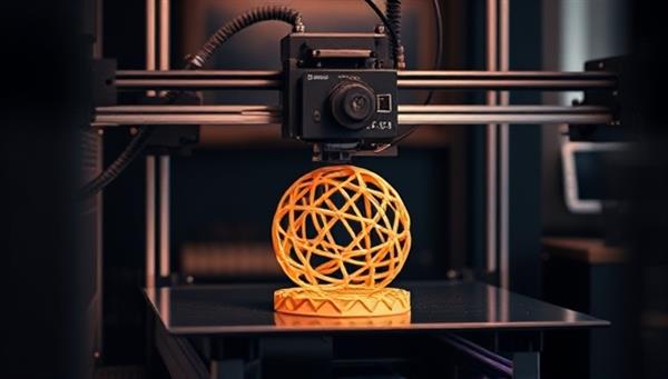 An artistic image of a 3D printer in action, creating a unique and intricate home decor piece, highlighting the innovation and creativity behind the personalized offerings.