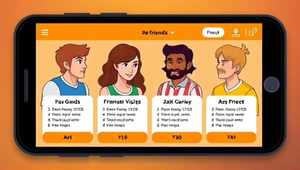 An app interface displaying friends engaging in friendly betting competitions, with colorful avatars and virtual currency exchanges, creating a lively and interactive social gambling environment within the BetBuddies app.