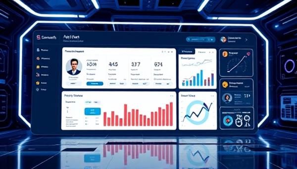 A sleek and futuristic digital interface displaying the ScreenSmart AI dashboard with candidate profiles, skill matches, and performance metrics, showcasing the efficiency and data-driven insights provided by the AI-powered screening tool in modern recruitment practices.