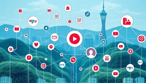 An artistic representation of a digital landscape with interconnected social media icons, personal brand logos, and networking symbols, symbolizing the interconnected nature of personal branding and online presence in the digital age.