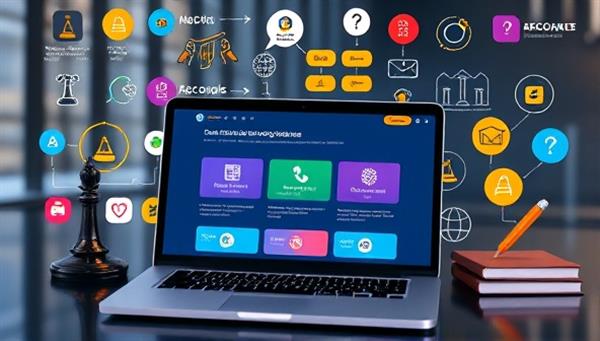 An online learning environment depicted with colorful graphics of legal symbols and compliance icons, showcasing a user-friendly interface with interactive course modules and quizzes, inviting learners to explore and enhance their legal knowledge in a dynamic setting.