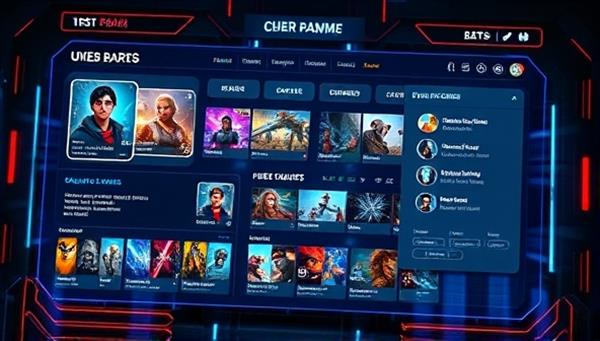 A futuristic digital interface displaying personalized game recommendations and user profiles, with AI algorithms analyzing gameplay data and preferences in real-time, creating a dynamic and immersive gaming discovery experience for users.