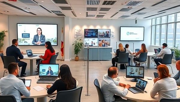 A dynamic virtual career center scene featuring professionals engaged in mock interviews, resume reviews, and networking sessions with mentors and career coaches, creating a supportive and empowering environment for career growth and advancement.