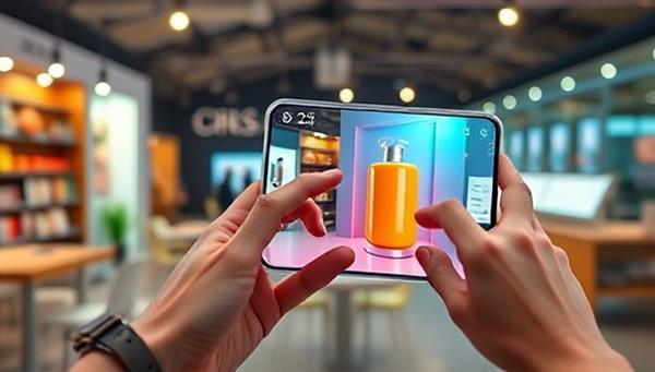 An engaging AR ad experience where a user interacts with a virtual product in a real-world environment, showcasing the immersive and interactive nature of AR Connect Ads.