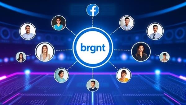 A sleek, futuristic interface showing a brand logo connecting with multiple influencer profiles, symbolizing seamless matchmaking and partnership opportunities.