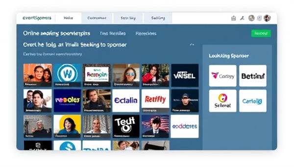 An online marketplace interface displaying a variety of virtual events seeking sponsorships and brand logos looking to sponsor, illustrating the seamless connection and partnership opportunities available on EventSponsor Connect.