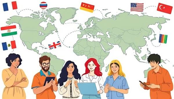 A diverse virtual language learning community engaging in interactive language courses, cultural exchange events, and virtual language practice sessions, with users connecting from around the world and exchanging language skills and cultural insights, fostering a global language learning experience.