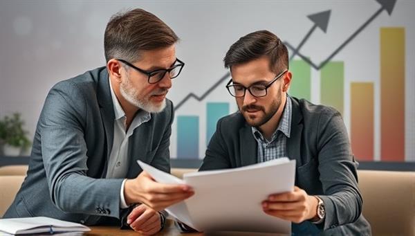 An inspirational image of a coach guiding a client through a financial plan, with visuals of growth, progress, and financial stability represented in the background, evoking a sense of empowerment and achievement.
