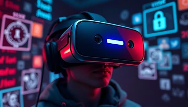 A futuristic VR headset with digital escape room clues projected around the player, creating an immersive and captivating gaming experience.