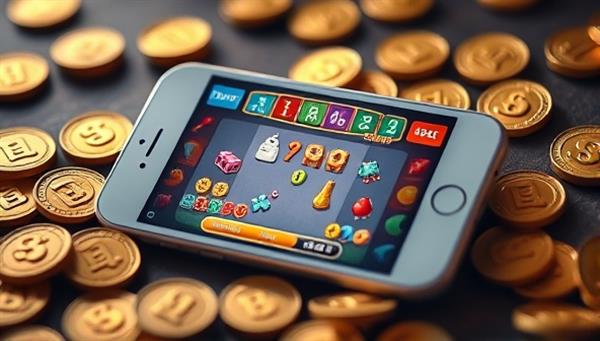 An enticing visual of a smartphone screen displaying a captivating mini-game with branded elements, surrounded by virtual coins and rewards, evoking a sense of fun, challenge, and potential rewards for users engaging with gamified ads.