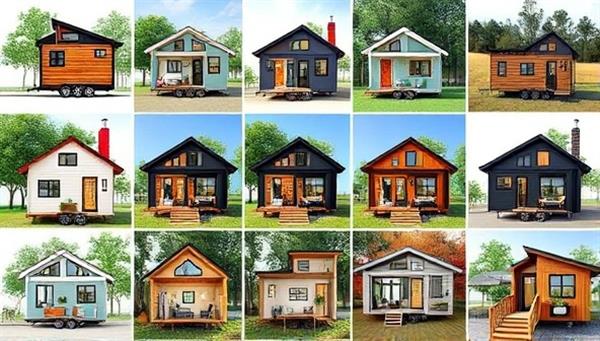 A visually captivating collage of diverse tiny home designs displayed on a digital platform, showcasing compact yet stylish living spaces with eco-friendly features and innovative architectural solutions, inspiring a minimalist lifestyle choice.