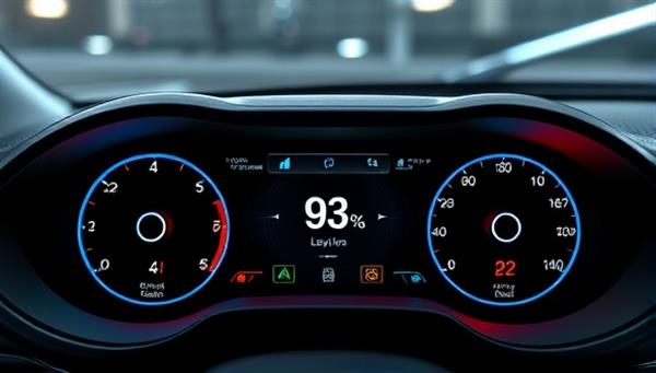 A dashboard display showing real-time data on a car