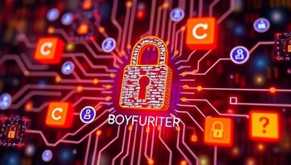 An artistic digital representation symbolizing the protection of intellectual property rights, featuring blockchain blocks interconnected with copyright symbols, encryption codes, and creative content icons, conveying the secure and transparent IP management offered by CryptoRights Hub.