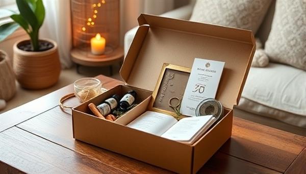 A serene and cozy home setting with a ZenBox opened on a table, showcasing wellness products like aromatherapy oils, herbal teas, yoga accessories, and a gratitude journal, creating a peaceful and rejuvenating atmosphere for self-care.