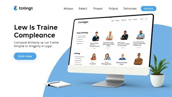 An engaging online training platform design featuring interactive legal compliance courses with quizzes, videos, and downloadable resources, tailored for businesses and professionals seeking convenient and effective compliance training solutions, emphasizing knowledge and expertise in legal regulations.