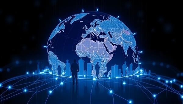 An artistic representation of a virtual globe with interconnected nodes symbolizing global executive connections, overlaid with silhouettes of executives in different time zones, reflecting the international reach and remote nature of the service.