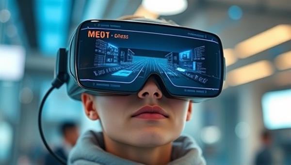 An AR headset projecting virtual objects and digital information into a real-world environment, illustrating the seamless integration of augmented reality in advertising campaigns.