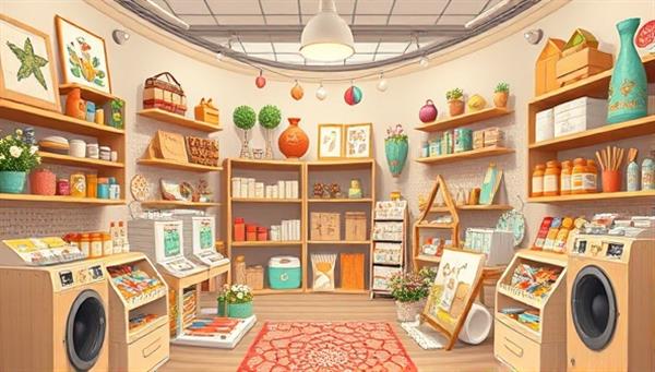 An artistic visual of a virtual craft marketplace display with handmade products, DIY kits, crafting tools, and creative materials, inviting users to explore the world of crafts and unleash their creativity through unique and personalized creations.