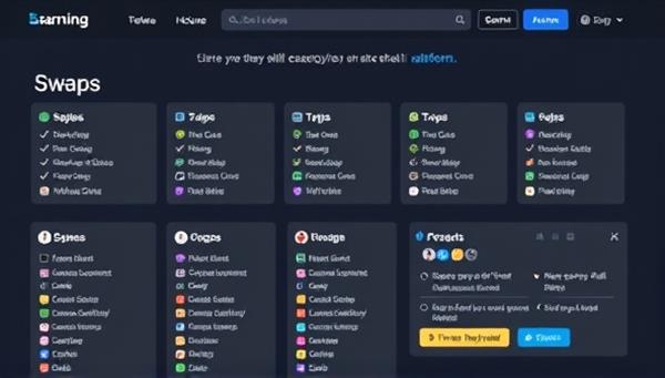 An online platform interface showcasing various skill categories available for swapping, with interactive features for users to list their skills, browse other offerings, and initiate skill exchange requests, promoting a dynamic and collaborative learning environment.