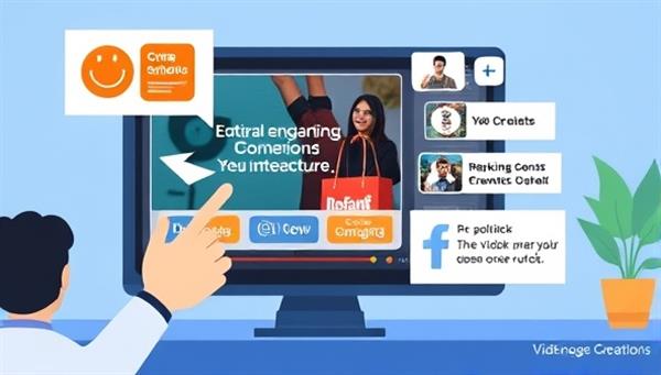 An animated graphic showing a user interacting with a video ad by clicking on various elements, revealing engaging content and interactive features, highlighting the innovative approach of VidEngage Creations.