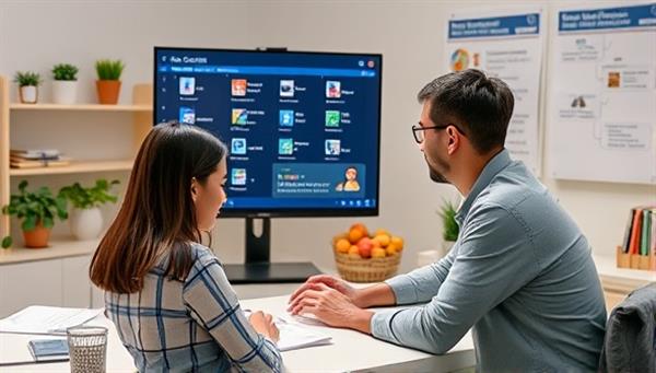 An AI-powered language lesson scene with a student interacting with a virtual tutor on the platform, practicing vocabulary and pronunciation exercises, with language study materials and a digital language interface in the background, illustrating a modern and interactive language learning experience.