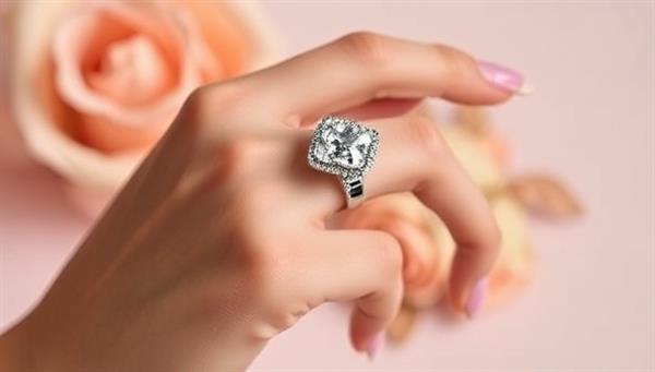 An elegant hand holding a customized 3D-printed ring, showcasing intricate details and personalized engravings, against a backdrop of soft pastel colors to highlight the uniqueness and craftsmanship of the jewelry.