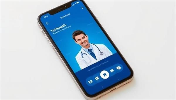An elegant smartphone displaying a telehealth app interface with a virtual doctor consultation in progress, showcasing convenience and modern healthcare solutions.