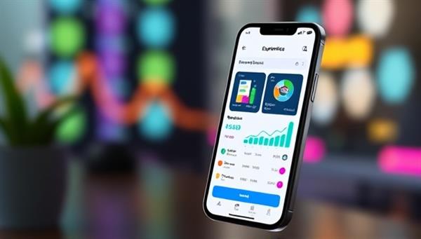 An animated image showing a smartphone screen displaying the ExpenseEase app, with colorful graphs and charts representing expense breakdowns, creating a visually appealing and user-friendly interface.