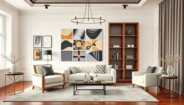 An elegant virtual design studio with a stylish design board, virtual fabric swatches, 3D room renderings, and AR visualization tools, illustrating a seamless and creative design collaboration process between designers and clients in a virtual design marketplace setting.