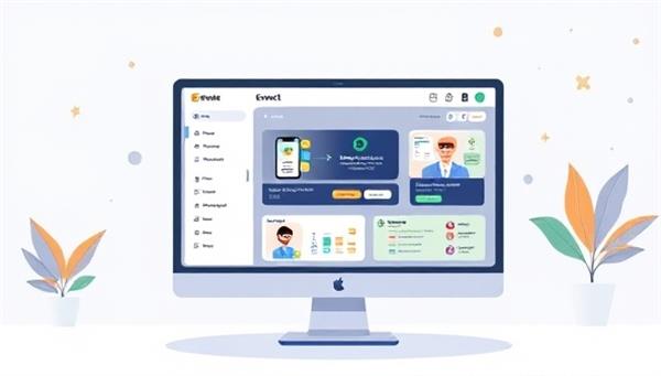 An engaging digital illustration of a virtual event planning dashboard on a computer screen, showcasing the user-friendly interface and interactive features of EventEase Connect for creating and managing virtual events with ease and creativity.