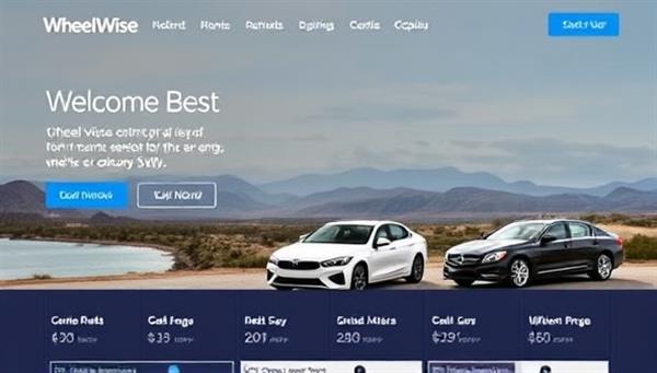 An online rental platform homepage showcasing a diverse range of rental cars from compact sedans to luxury SUVs, with transparent pricing, user ratings, and instant booking options, providing a seamless and efficient car rental experience on the WheelsWise Rental Hub platform.