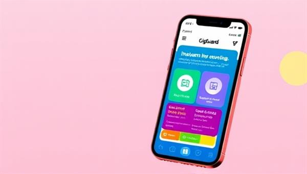 A vibrant and dynamic mobile app interface showcasing GigGuard, with colorful icons representing different types of gig work and corresponding insurance coverage options, appealing to tech-savvy gig workers.