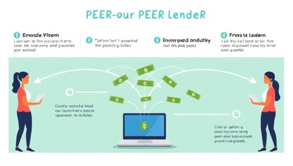 An engaging infographic illustrating the peer-to-peer lending process, showing money flowing between borrowers and lenders through a digital platform, symbolizing financial empowerment and community support.