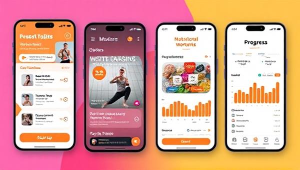 An engaging fitness app interface displaying personalized workout routines, nutritional recommendations, and progress tracking metrics, with vibrant visuals and motivational messages to inspire users on their fitness journey, showcasing the app