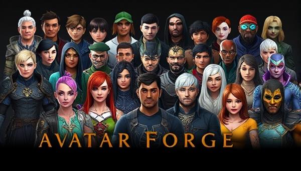 An artistic representation of a diverse group of customized virtual gaming avatars in various styles and themes, showcasing the creative possibilities and unique designs available through the Avatar Forge service.