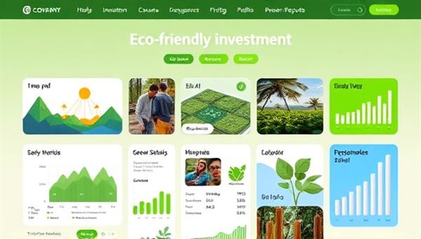 An eco-friendly investment marketplace interface showcasing a diverse range of sustainable projects and green startups with detailed impact reports and performance metrics, highlighting the platform
