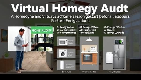 A digital representation of a virtual home energy audit session, featuring an energy auditor guiding a homeowner through virtual assessments and energy-saving recommendations, with energy-efficient appliances and green home upgrades displayed in a virtual home setting, conveying the concept of sustainable home energy solutions through virtual consultations.