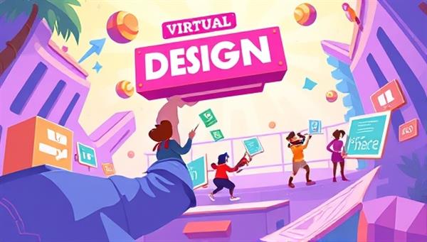 A vibrant and dynamic illustration of a virtual design quest in progress, featuring animated characters exploring design challenges, earning points, and unlocking achievements in a visually stimulating digital environment, capturing the excitement and creativity of DesignQuest Academy