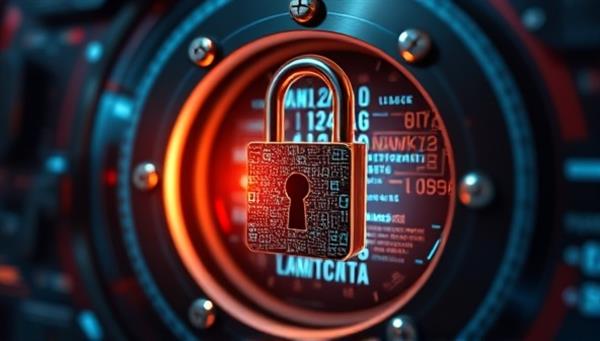 An intricate digital lock mechanism protecting a vault filled with sensitive citizen data, symbolizing the secure and impenetrable nature of the PrivacyShield platform in safeguarding confidential information.