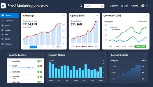An email marketing dashboard showcasing detailed campaign analytics, open rates, and conversion metrics, with data visualizations and segmented email lists, symbolizing the data-driven approach and targeting capabilities of the email marketing service.