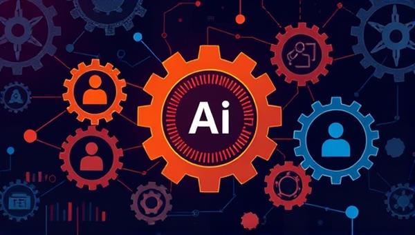 An illustration of interconnected gears symbolizing the seamless connection between job seekers and companies, with AI algorithms depicted as a catalyst in the center, representing efficient and precise talent matching.