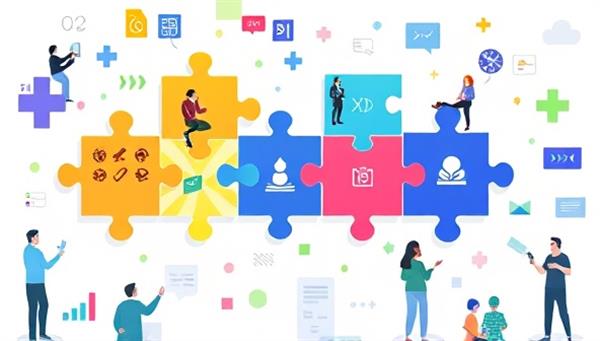 An artistic representation of a digital marketplace where users interact with various investment opportunities represented as colorful puzzle pieces coming together, symbolizing collaboration, diversity, and community-driven financial growth on the TinyInvest Connect platform.