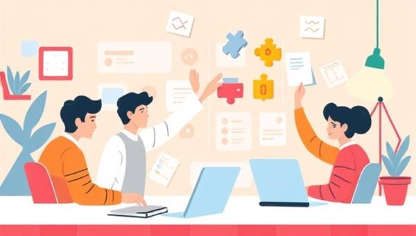 An interactive digital illustration of a remote team participating in a virtual team building quest, solving puzzles, collaborating on challenges, and celebrating achievements together in a digital workspace, fostering teamwork and camaraderie in a virtual setting.