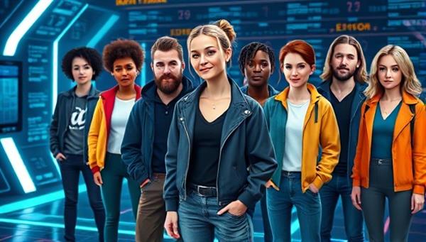 A futuristic digital interface displaying a variety of customizable virtual influencers with different styles and personas, showcasing the platform