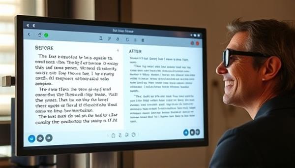 An AI interface screen displaying a before-and-after comparison of a text passage, showcasing the platform