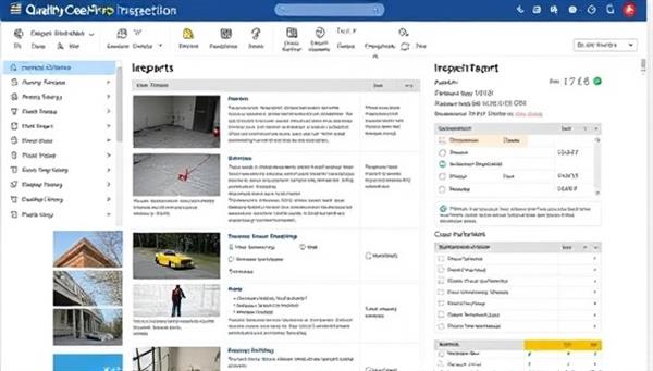 An online platform interface displaying a detailed quality control inspection report with photos, annotations, and compliance checklists, highlighting the meticulous attention to detail and professionalism of QualityCheck Pro